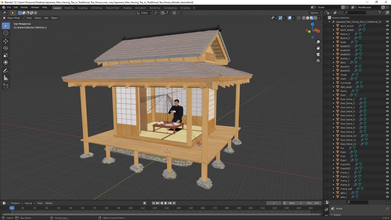 3D model Japanese Man Having Tea in Traditional Tea House 2