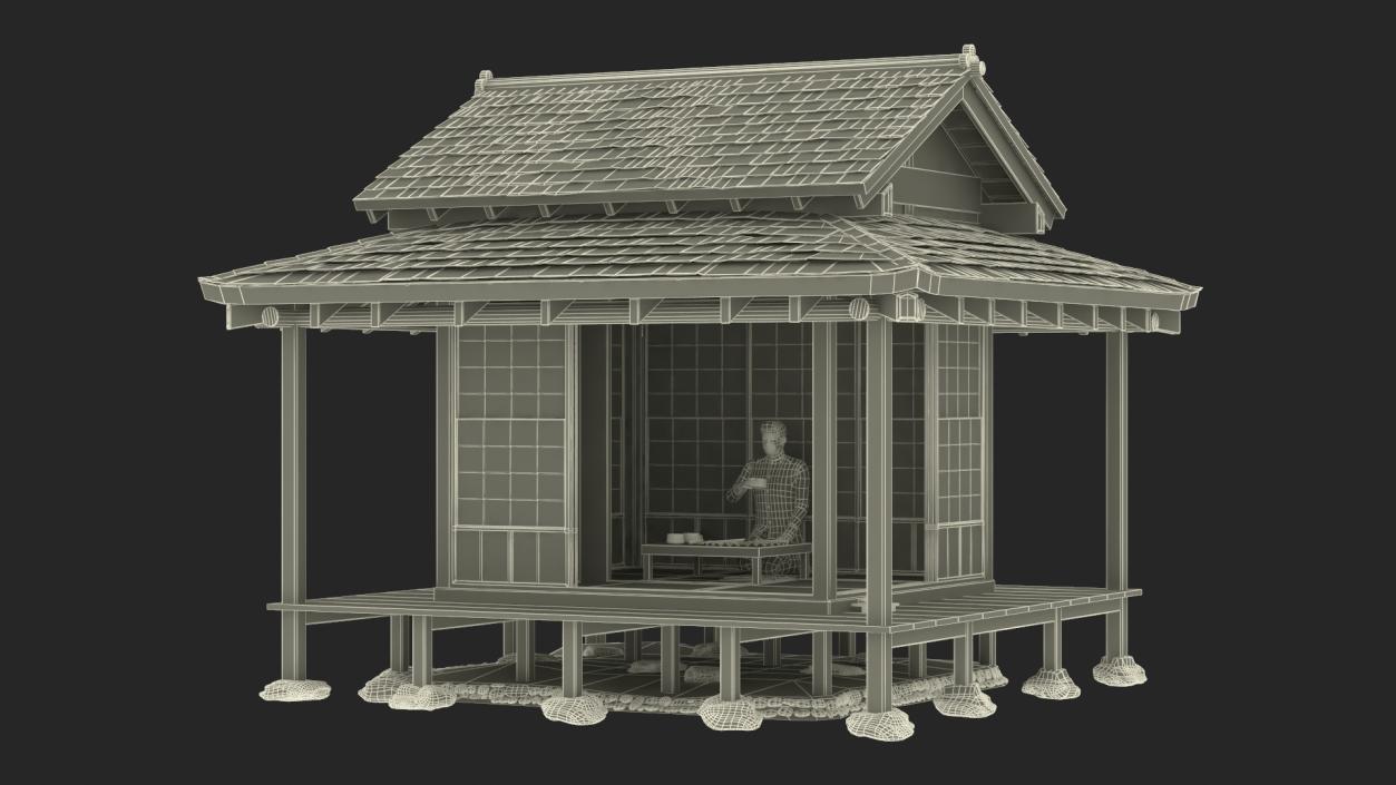 3D model Japanese Man Having Tea in Traditional Tea House 2