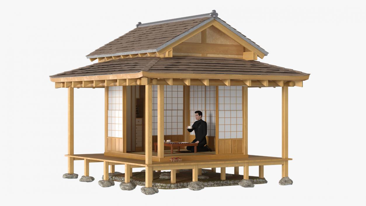 3D model Japanese Man Having Tea in Traditional Tea House 2