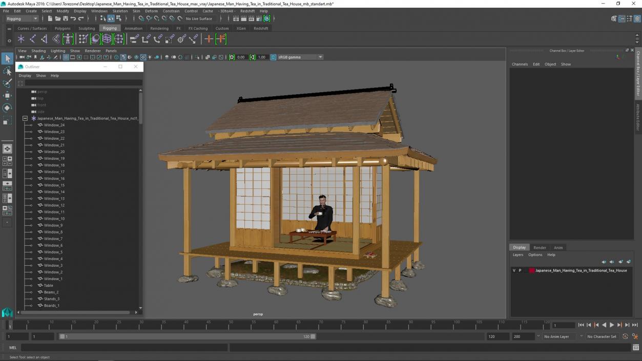 3D model Japanese Man Having Tea in Traditional Tea House 2