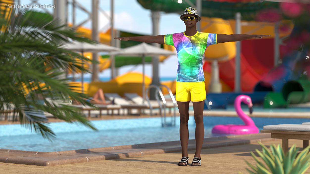 Dark Skin Teenager Beach Style Rigged 3D