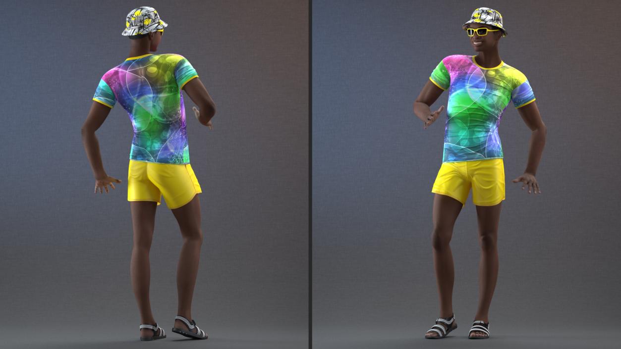 Dark Skin Teenager Beach Style Rigged 3D