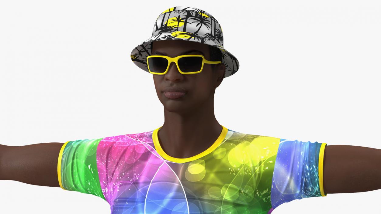 Dark Skin Teenager Beach Style Rigged 3D