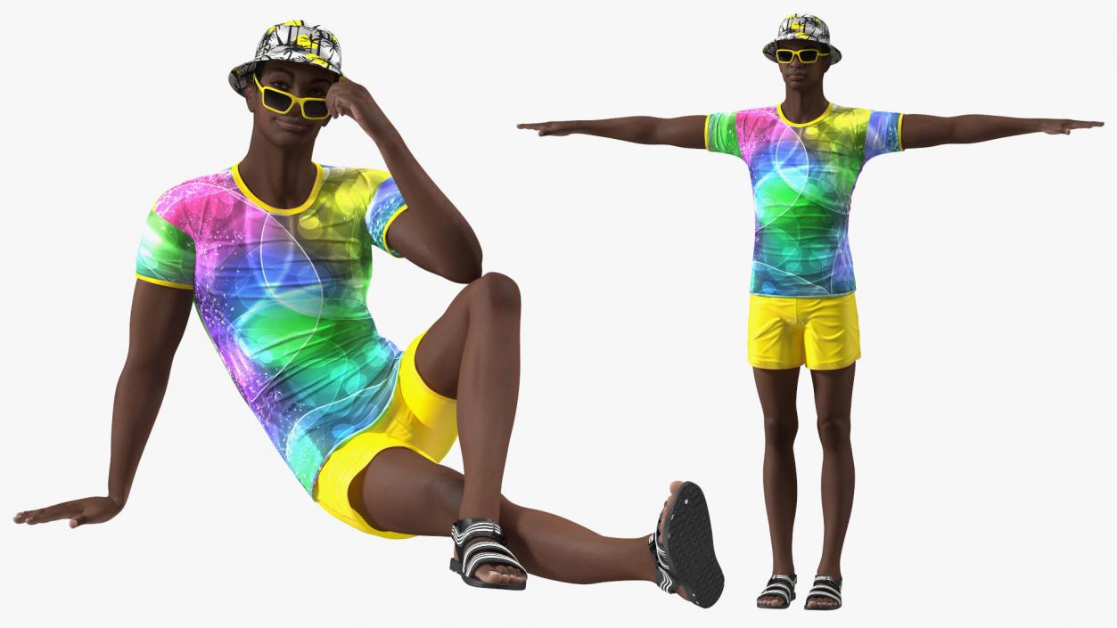 Dark Skin Teenager Beach Style Rigged 3D