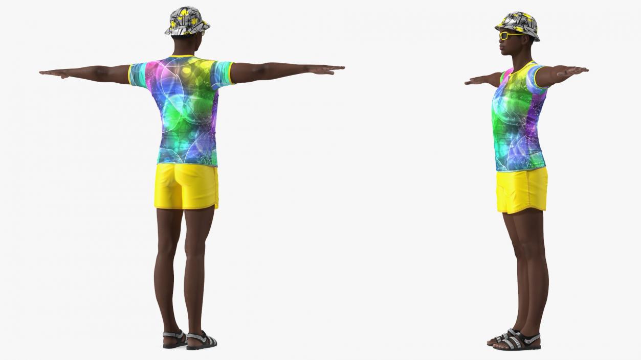 Dark Skin Teenager Beach Style Rigged 3D