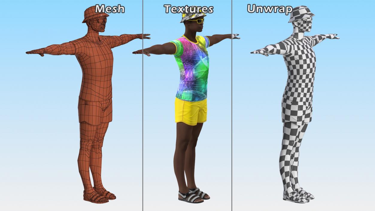 Dark Skin Teenager Beach Style Rigged 3D