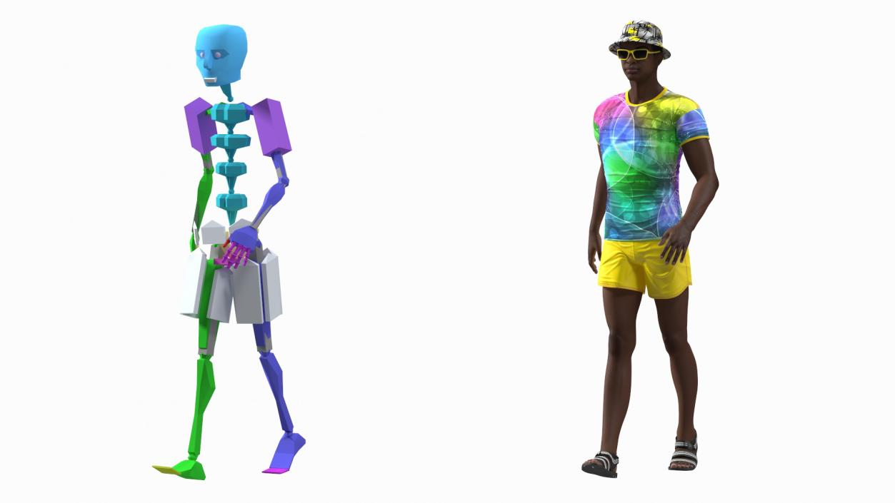 Dark Skin Teenager Beach Style Rigged 3D