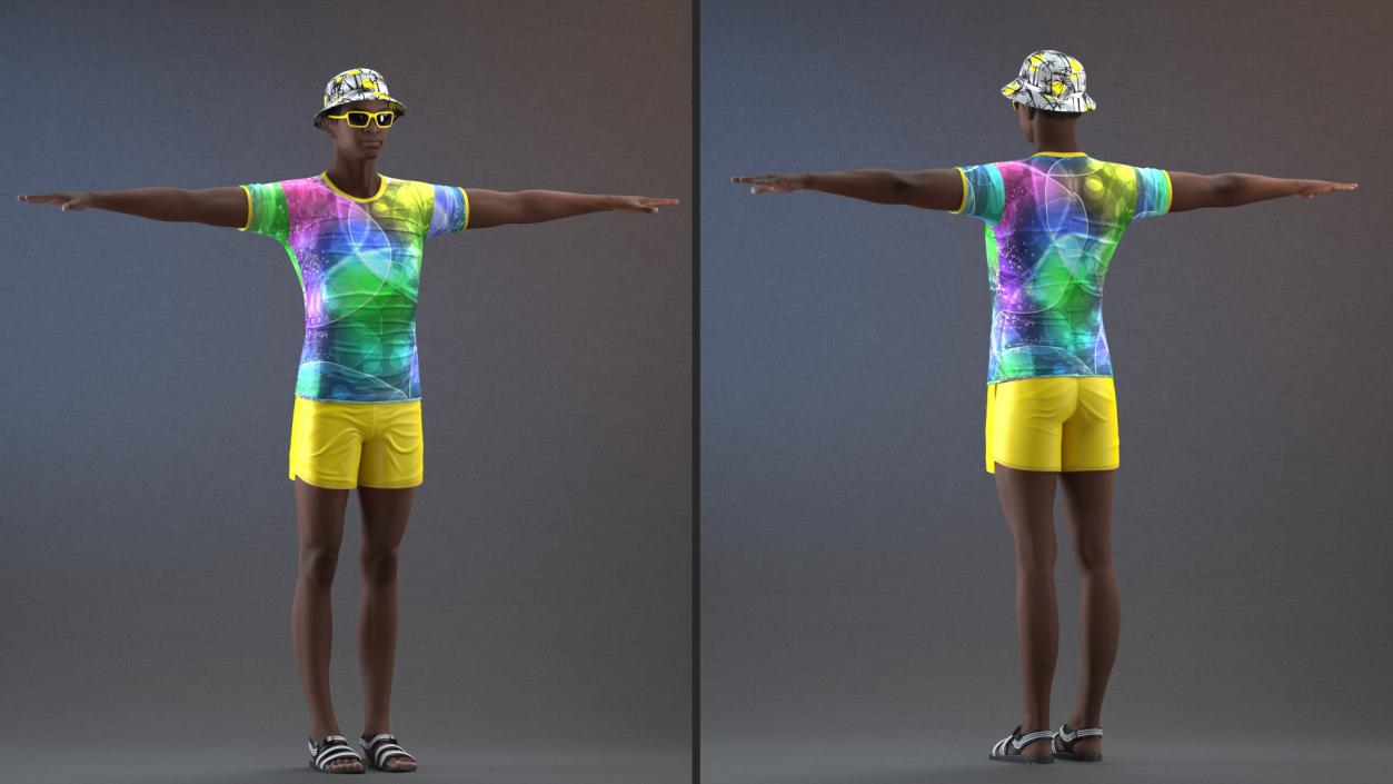 Dark Skin Teenager Beach Style Rigged 3D