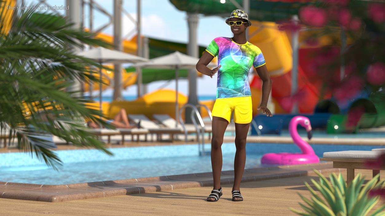 Dark Skin Teenager Beach Style Rigged 3D