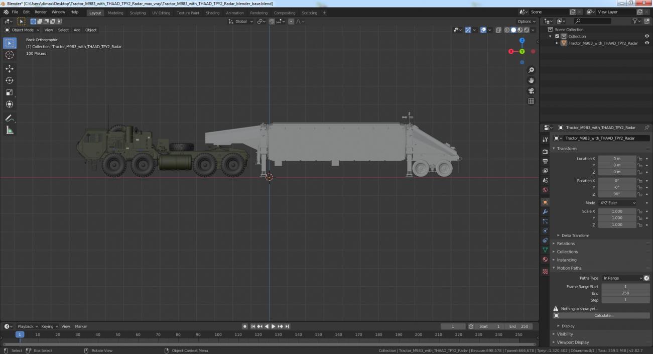 Tractor M983 with THAAD TPY2 Radar 3D model