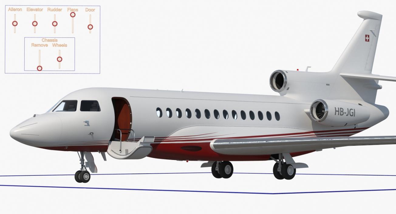 3D Business Jet Dassault Falcon 7X Rigged model