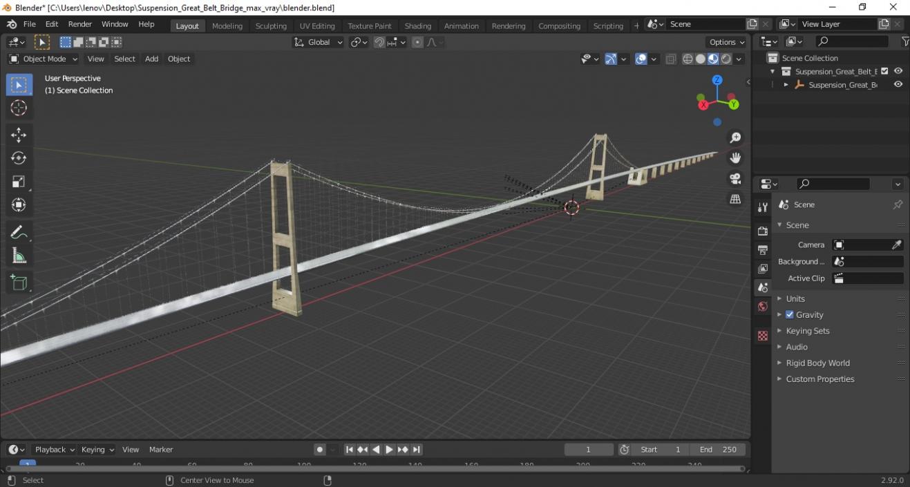 3D Suspension Great Belt Bridge model