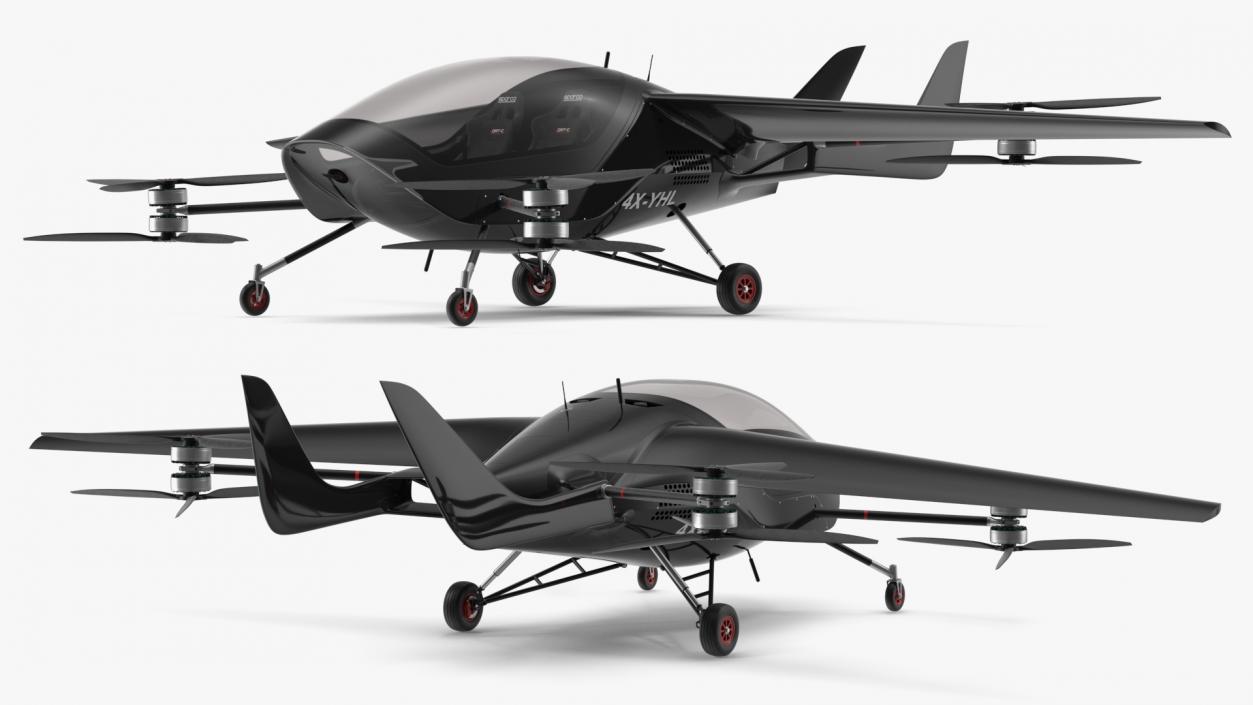 Air One Two Person eVTOL Air Vehicle Black 3D