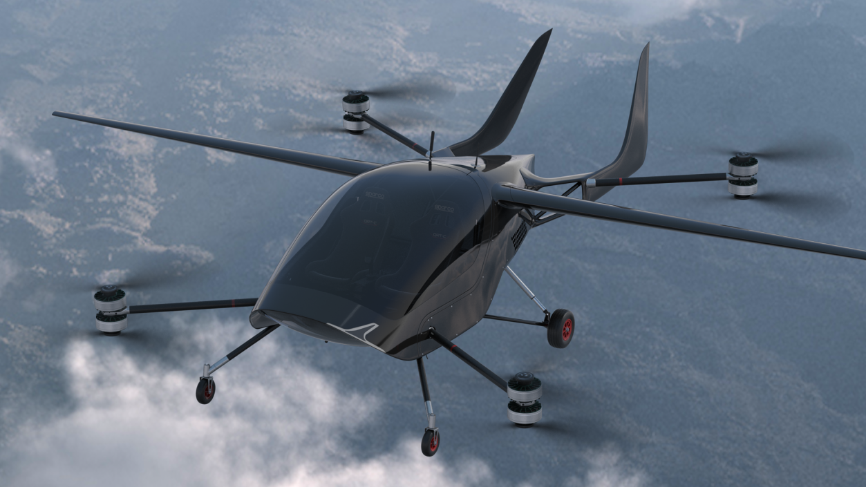 Air One Two Person eVTOL Air Vehicle Black 3D