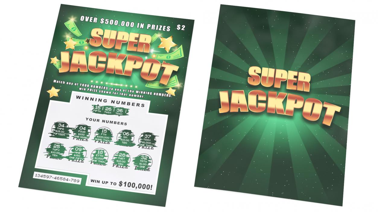 3D Super Jackpot Scratch Off Ticket with Erased Scratchcard