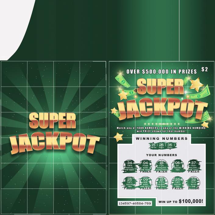 3D Super Jackpot Scratch Off Ticket with Erased Scratchcard