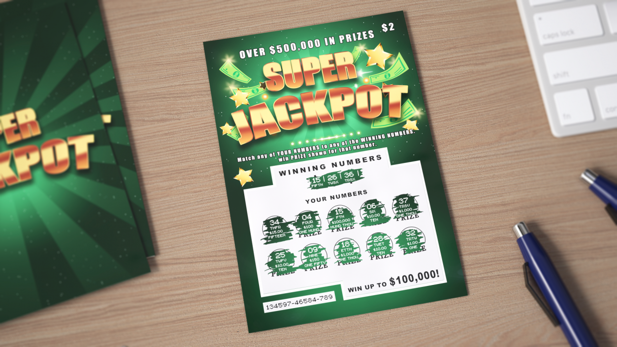 3D Super Jackpot Scratch Off Ticket with Erased Scratchcard