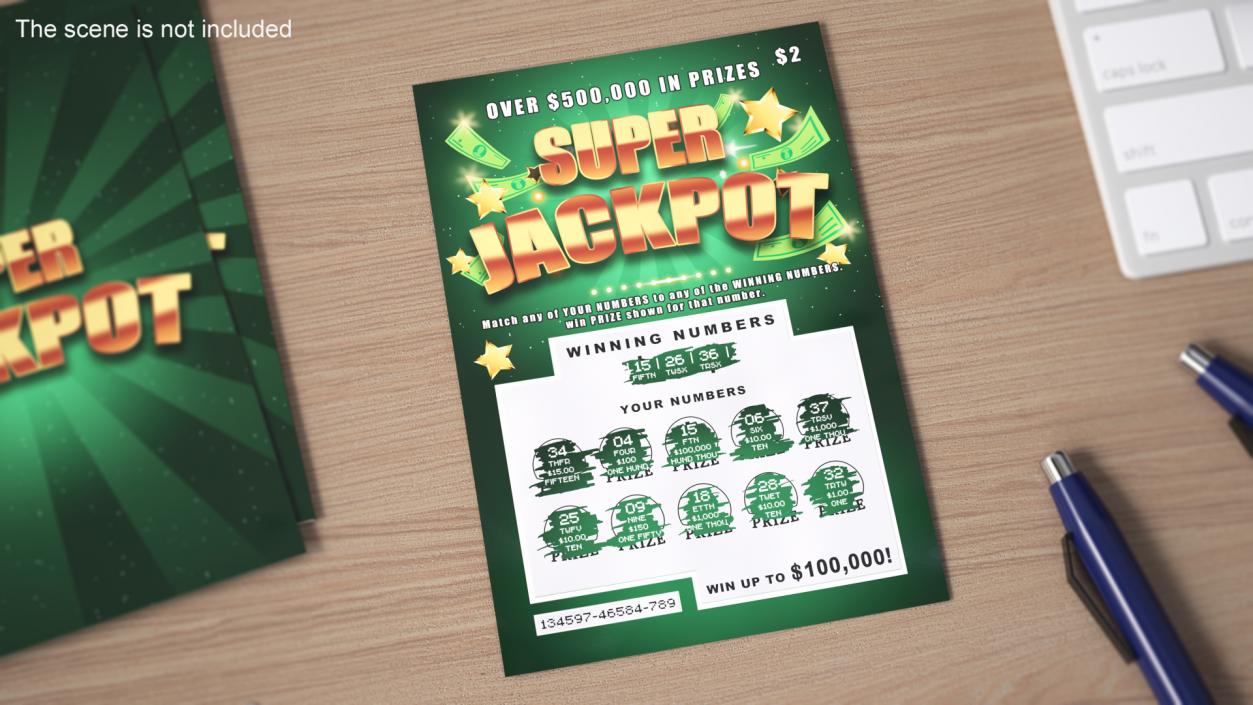 3D Super Jackpot Scratch Off Ticket with Erased Scratchcard