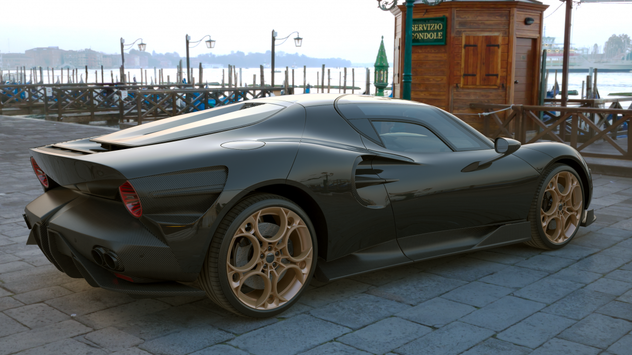 Luxurious Supercar Coupe Black Rigged 3D