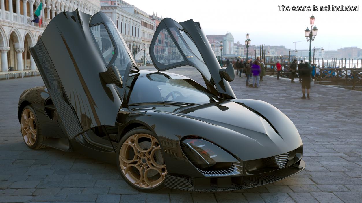 Luxurious Supercar Coupe Black Rigged 3D