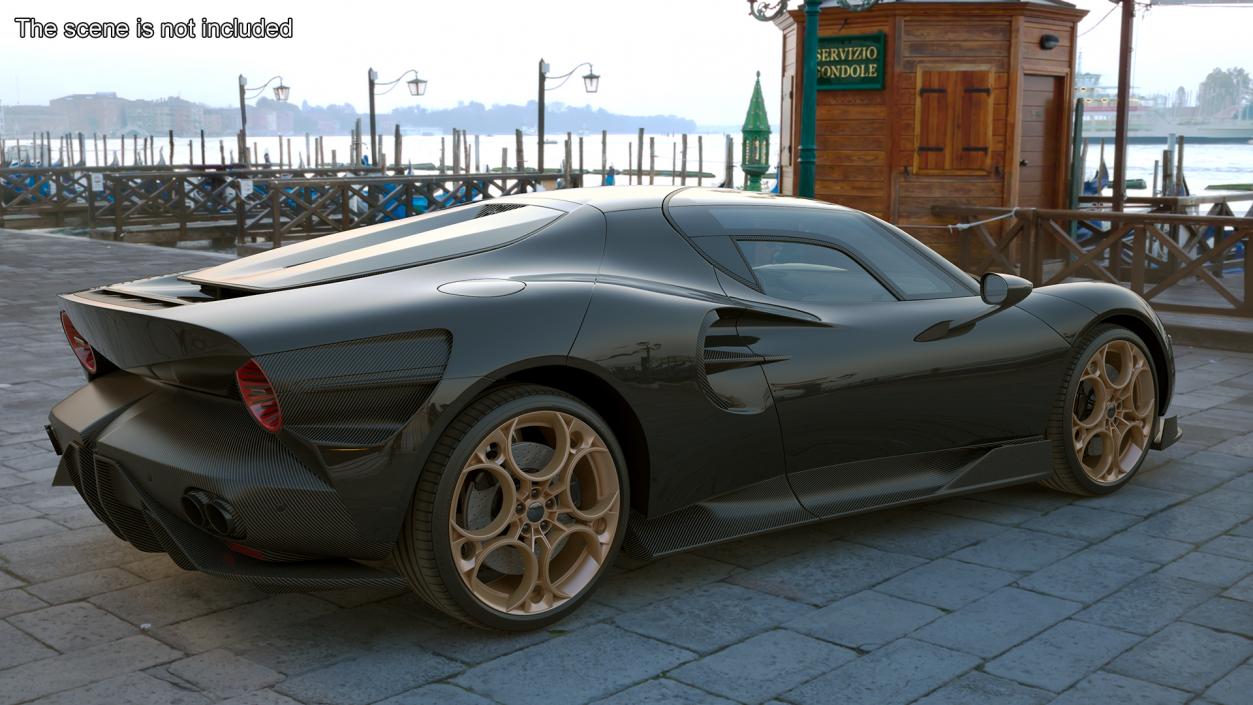 Luxurious Supercar Coupe Black Rigged 3D