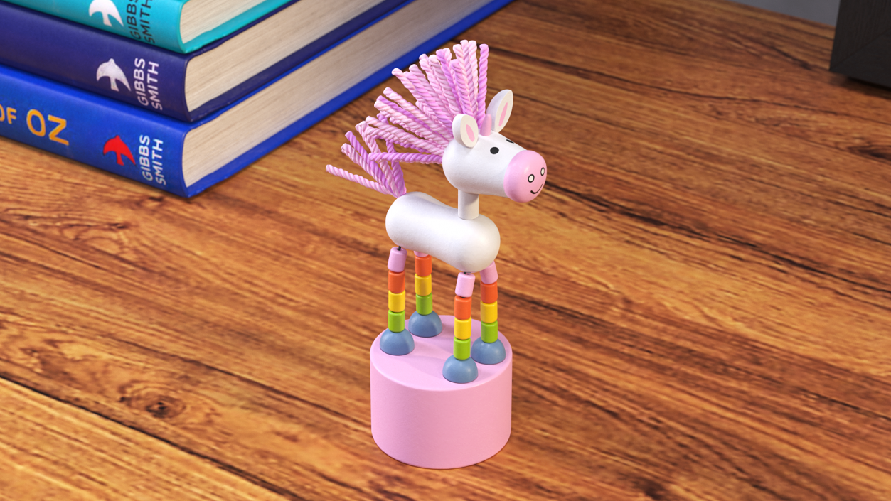 3D Push Puppet Toy Pink Unicorn model