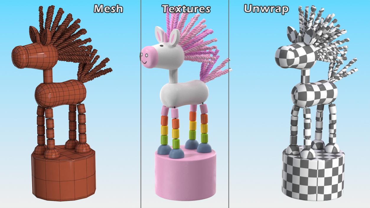 3D Push Puppet Toy Pink Unicorn model