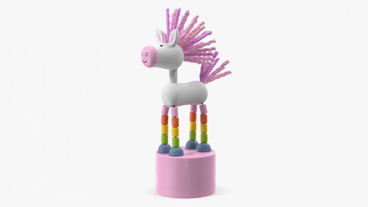 3D Push Puppet Toy Pink Unicorn model