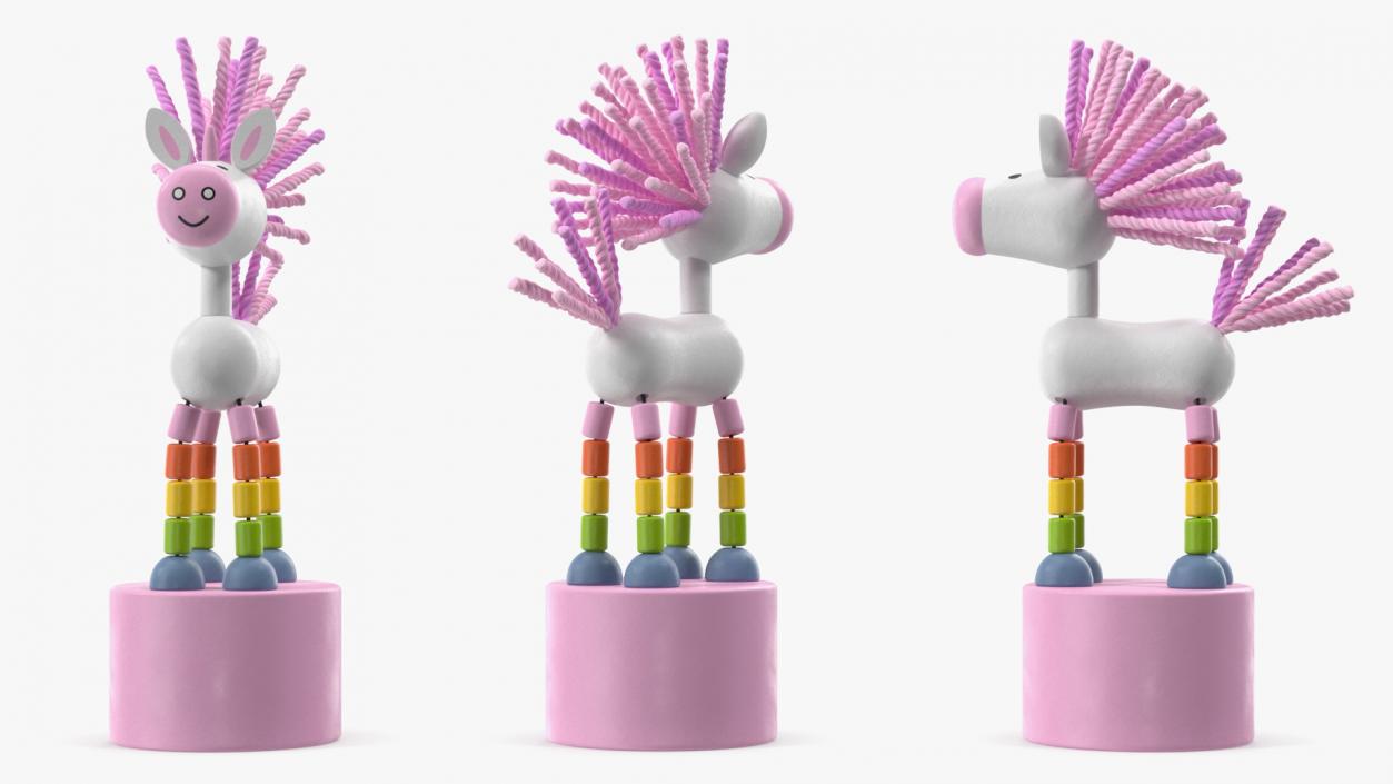 3D Push Puppet Toy Pink Unicorn model