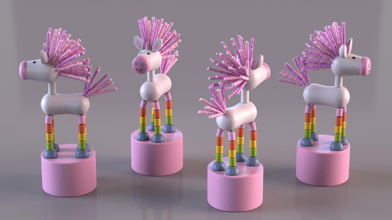 3D Push Puppet Toy Pink Unicorn model