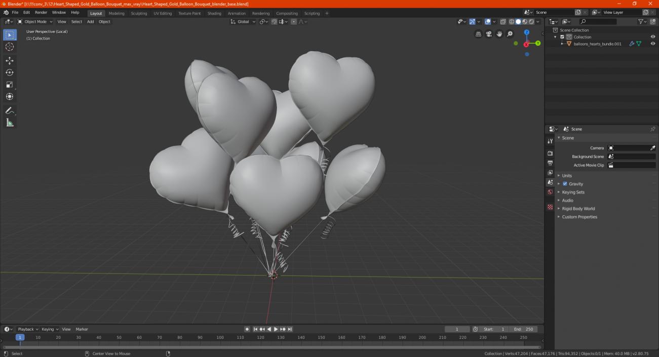 Heart Shaped Red Balloon Bouquet 3D