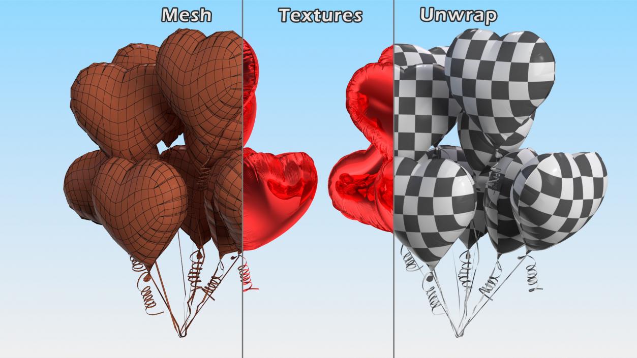 Heart Shaped Red Balloon Bouquet 3D