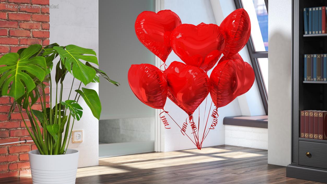 Heart Shaped Red Balloon Bouquet 3D