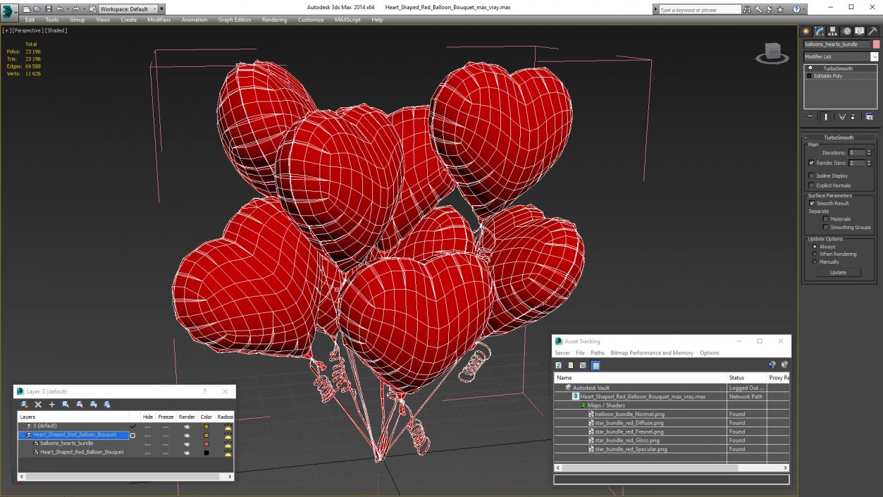 Heart Shaped Red Balloon Bouquet 3D