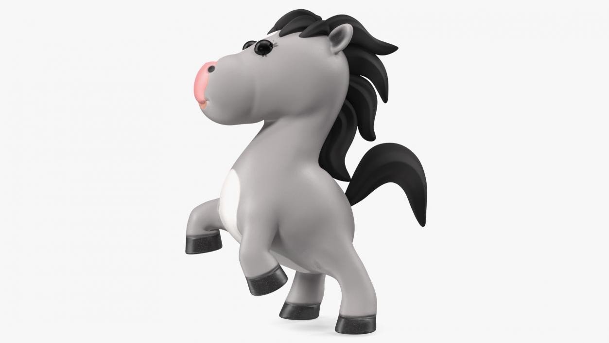 Cartoon White Horse Jumping Pose 3D