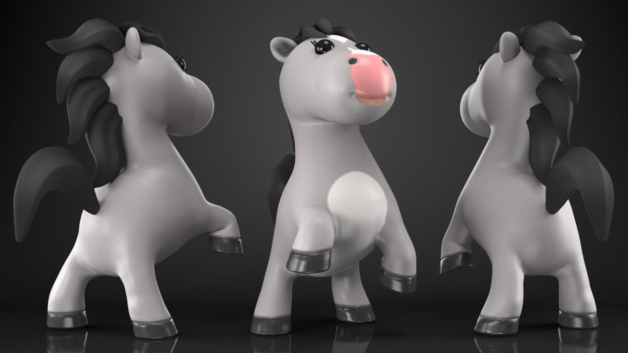 Cartoon White Horse Jumping Pose 3D