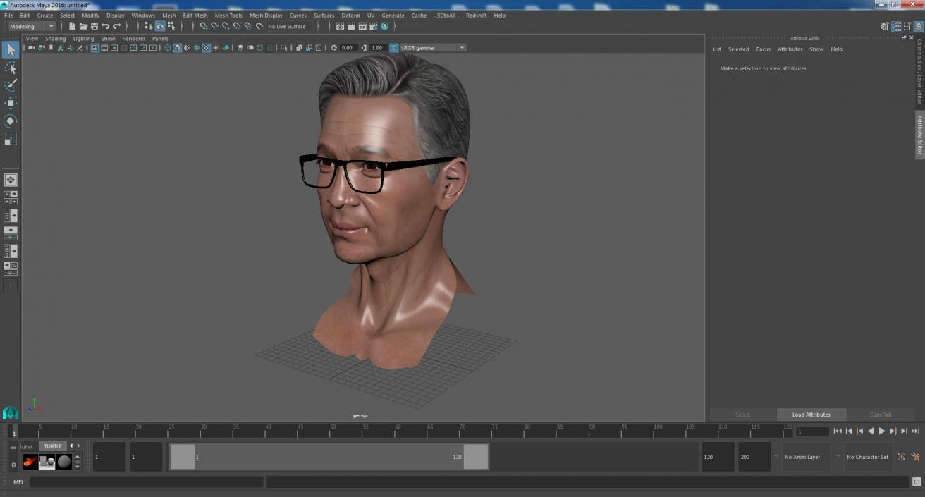 Asian Old Aged Man Head Wearing Glasses 3D model