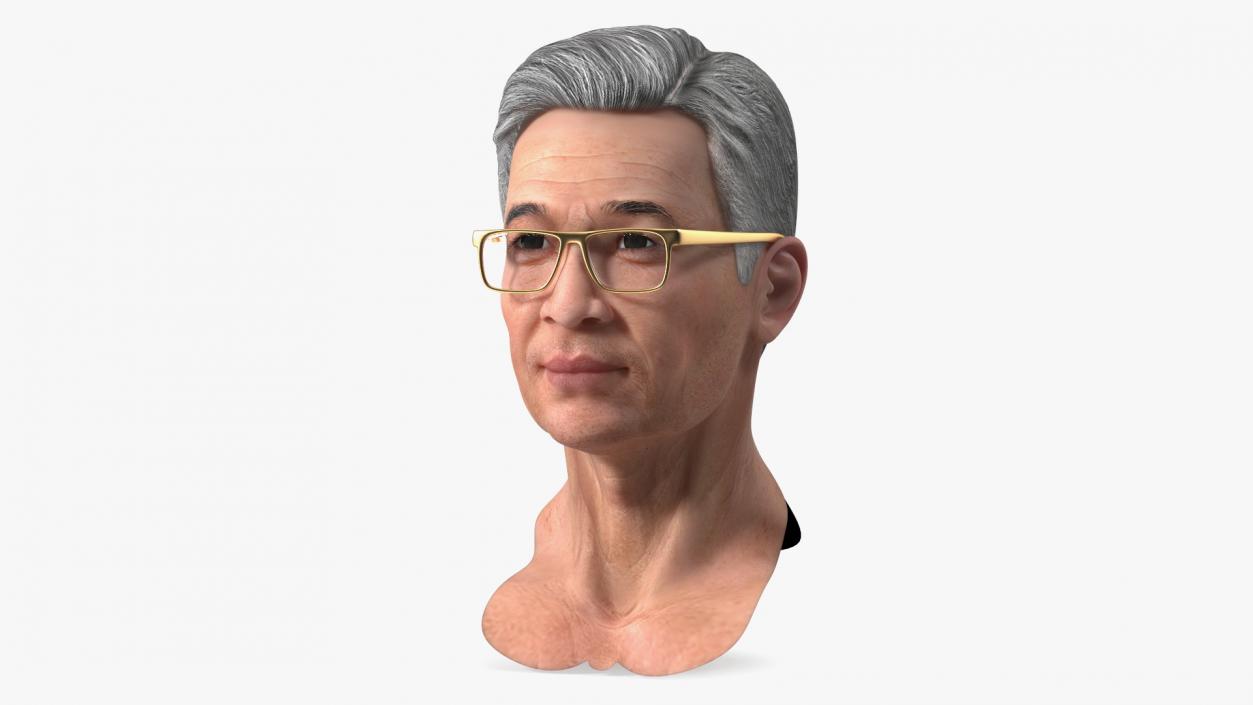 Asian Old Aged Man Head Wearing Glasses 3D model