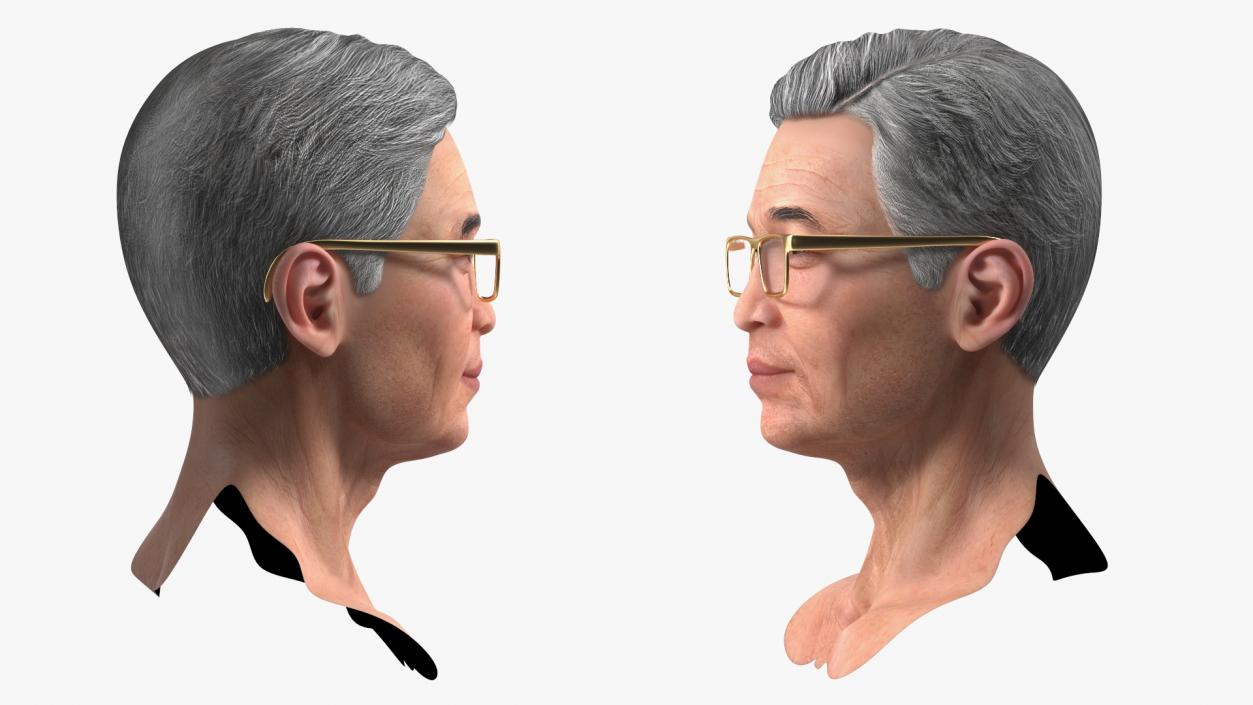 Asian Old Aged Man Head Wearing Glasses 3D model