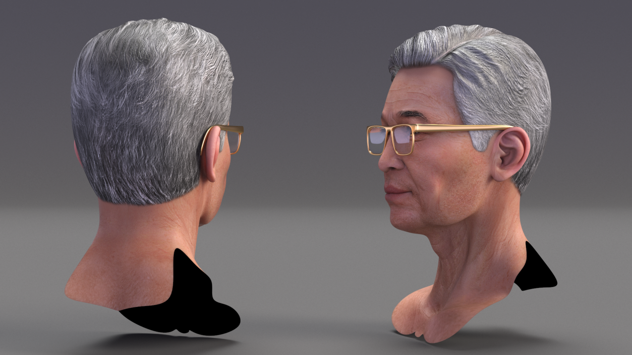 Asian Old Aged Man Head Wearing Glasses 3D model