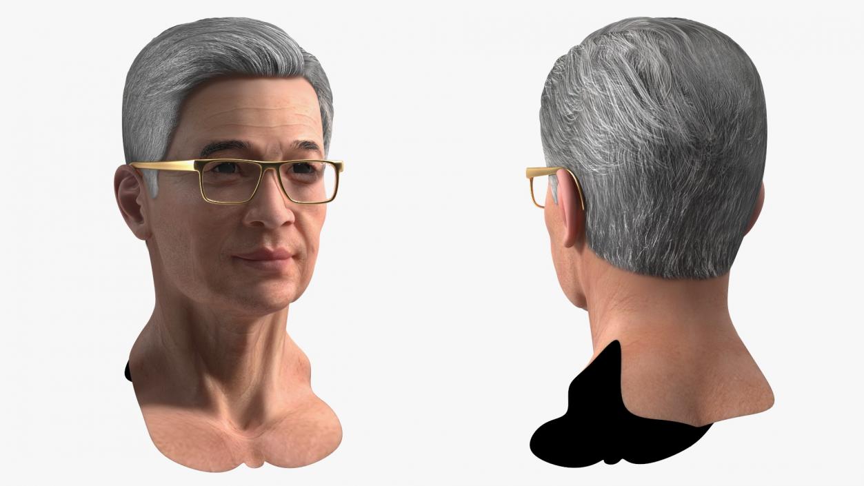 Asian Old Aged Man Head Wearing Glasses 3D model