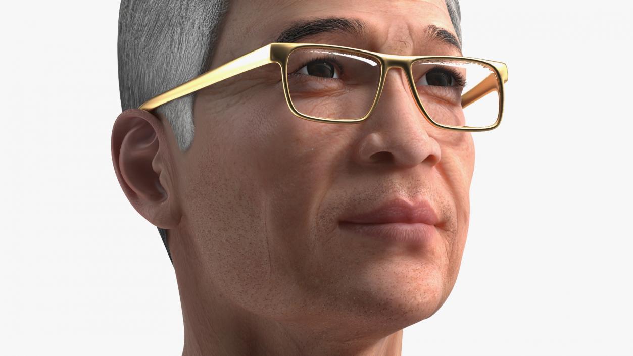 Asian Old Aged Man Head Wearing Glasses 3D model