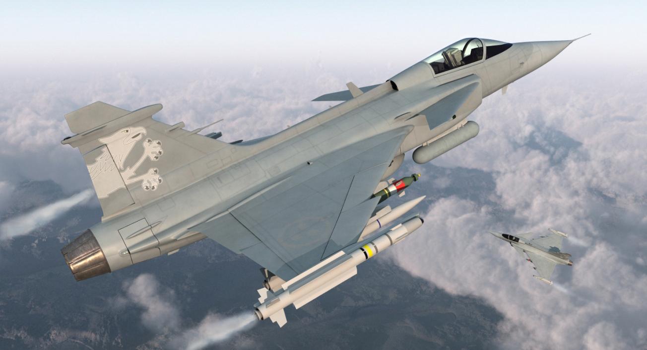 Fighter Aircraft Saab JAS 39 Gripen Rigged 3D