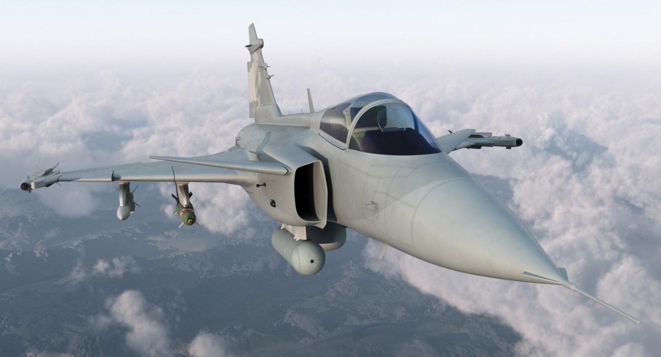 Fighter Aircraft Saab JAS 39 Gripen Rigged 3D