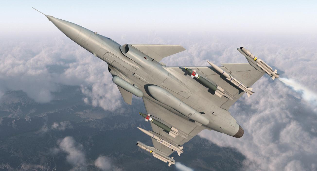 Fighter Aircraft Saab JAS 39 Gripen Rigged 3D