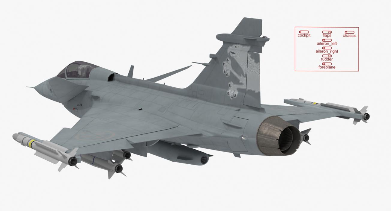 Fighter Aircraft Saab JAS 39 Gripen Rigged 3D