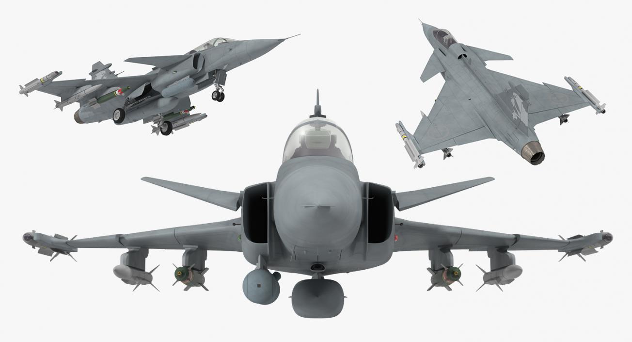 Fighter Aircraft Saab JAS 39 Gripen Rigged 3D