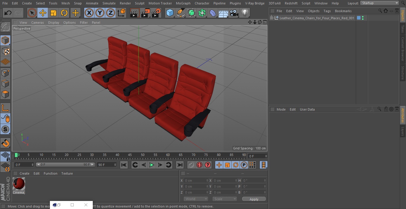 3D Leather Cinema Chairs for Four Places Red