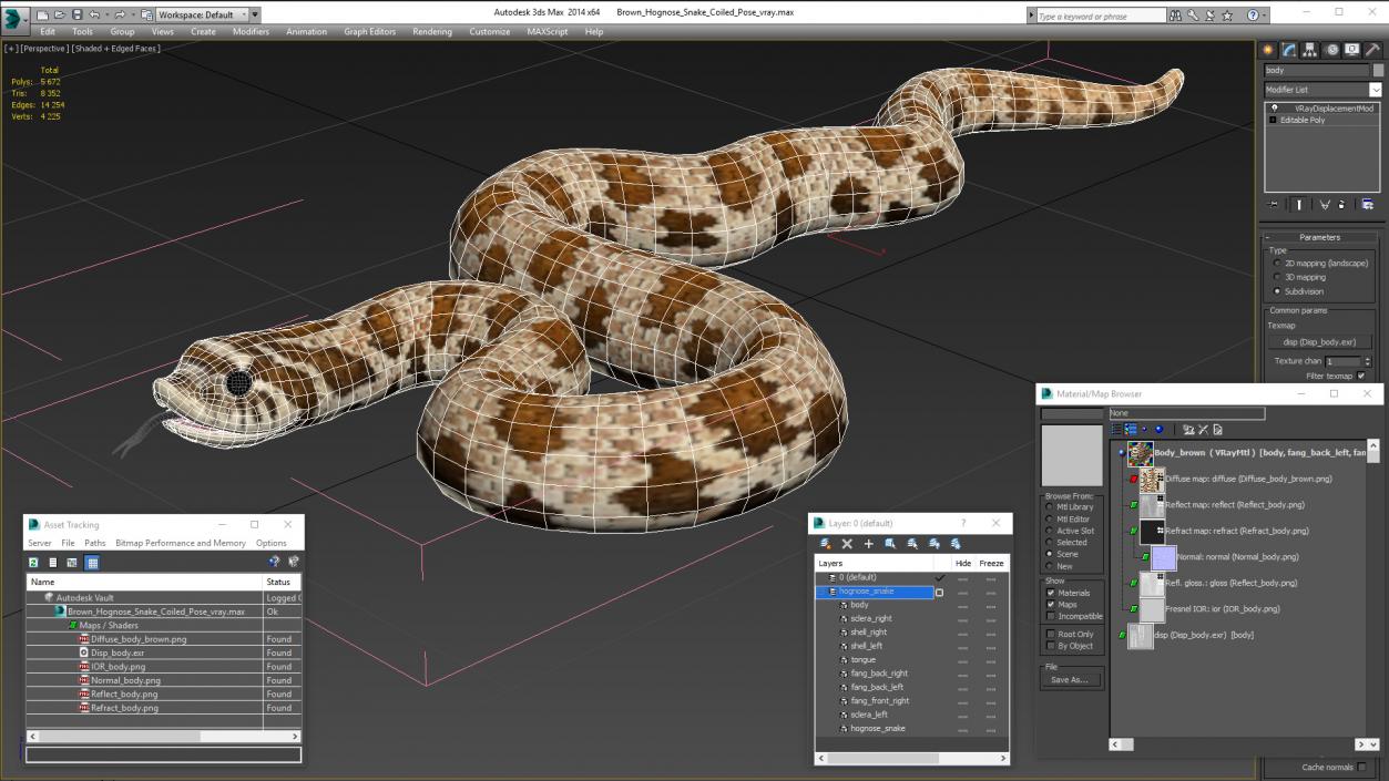 3D Brown Hognose Snake Coiled Pose