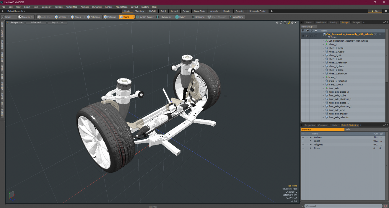 3D model Car Suspension Assembly with Wheels